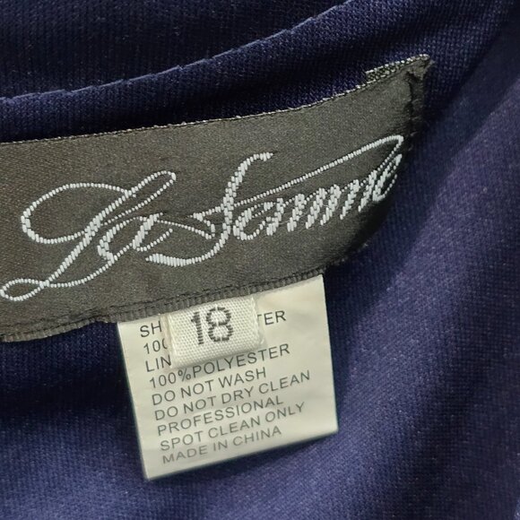 *La Femme* Size 18 - Navy Blue Ruched Off the Shoulder Jersey Column Gown $348 - Picture 8 of 8